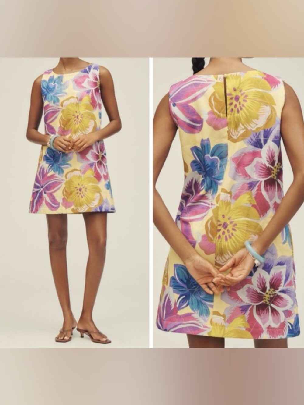 NWT Farm Rio Floral Sleeveless Quilted Shift Mini Dress With Pockets- XL - Picture 4 of 8